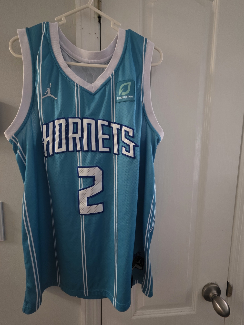 Jordan Hornets Teal Pinstripe #2 NBA Basketball Jersey